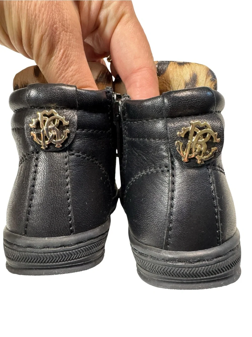 New Roberto Cavalli Black Animal Print Baby Girl Boots Size 20 US 5.5